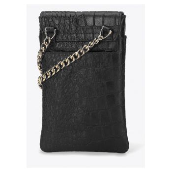 Geanta dama  minitorebka din piele naturala - negru-aurie - cu lant - 100% piele naturala