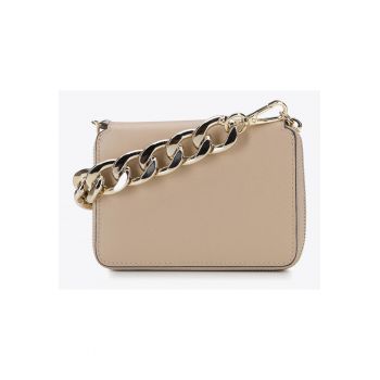 Geanta de dama -  minitorebka din piele naturala - cu lant gros - bej - dimensiuni 20x30cm