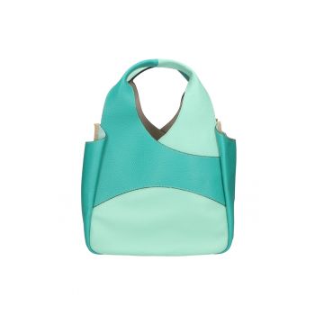 Geanta de piele cu bareta de umar si doua nuante - Verde aquamarin/Verde menta