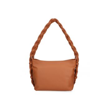 Geanta de piele cu bareta detasabila de umar - Maro cognac