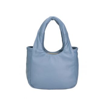 Geanta de piele cu maner si bareta detasabila - Albastru deschis