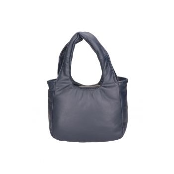 Geanta de piele cu maner si bareta detasabila - Albastru melange