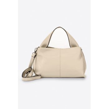 Geanta de piele cu maner si bareta detasabila - Maro nisip