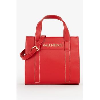 Geanta de piele ecologica cu bareta de umar si cusaturi contrastante - Rosu