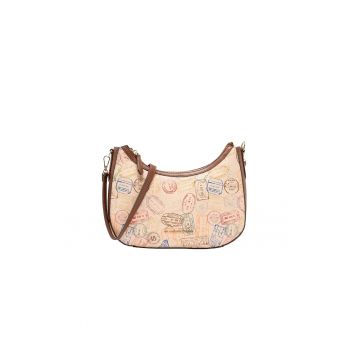 Geanta de piele ecologica cu maner si model - Maro/Bej deschis