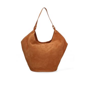 Geanta de piele intoarsa cu bareta de umar Lisabona - Maro scortisoara