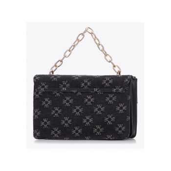 Geanta de umar dama -  denim monogram - 2 compartimente - neagra - 70% bumbac - 30% poliester