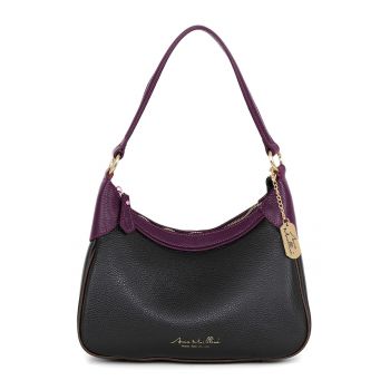 Geanta din piele cu bareta de umar detasabila Sabbatina - Negru/Violet