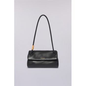 Geanta din piele cu bareta de umar si detaliu logo - Negru