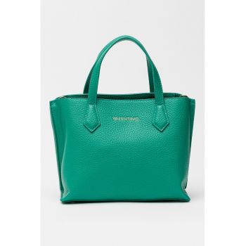 Geanta din piele eclologica cu maner si bareta din material textil de umar - Verde aquamarin