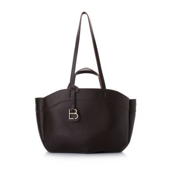 Geanta din piele ecologica cu accesoriu logo detasabil - Maro inchis