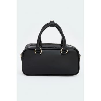 Geanta din piele ecologica cu bareta aditionala de umar - Negru