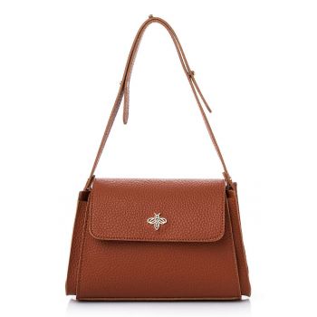 Geanta din piele ecologica cu bareta de umar - Portocaliu stins