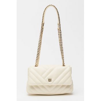 Geanta din piele ecologica cu bareta de umar si aspect matlasat - Crem