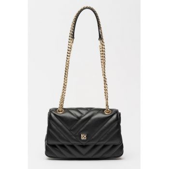 Geanta din piele ecologica cu bareta de umar si aspect matlasat - Negru