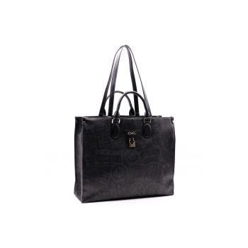 Geanta din piele ecologica cu bareta de umar si model - Negru