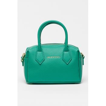 Geanta din piele ecologica cu maner - fermoar si logo - Verde aquamarin