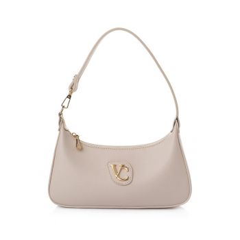 Geanta din piele ecologica cu maner si logo - Alb