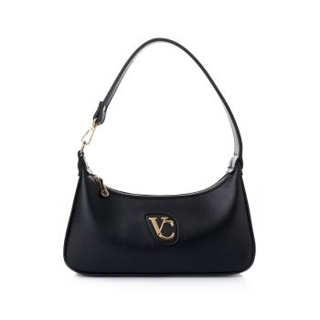 Geanta din piele ecologica cu maner si logo - Negru