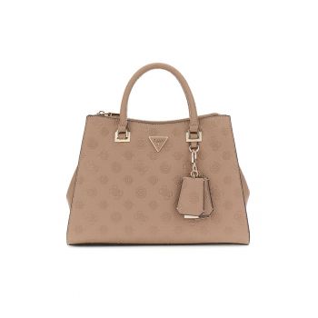 Geanta din piele ecologica cu maner si model logo - Maro camel