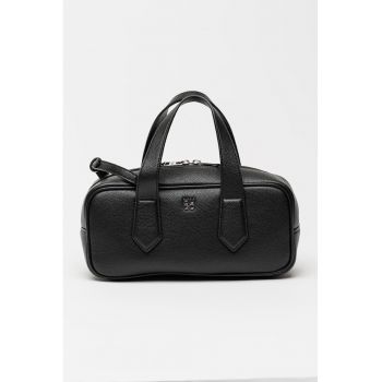 Geanta dreptunghiulara din piele ecologica cu bareta de umar detasabila - Negru