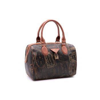 Geanta duffle din piele ecologica cu model - Maro inchis