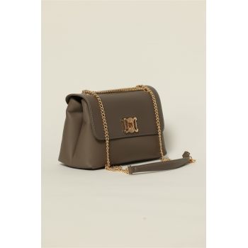 Geanta gri eleganta cu detalii aurii