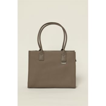 Geanta gri office cu detaliu argintiu