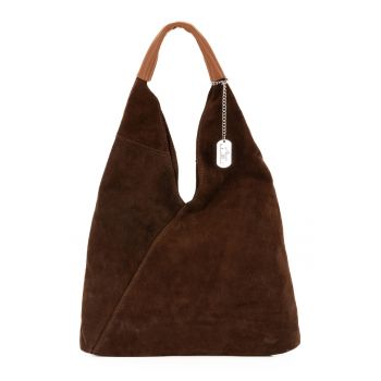 Geanta hobo din piele intoarsa - Maro inchis