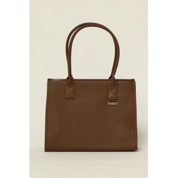 Geanta maro office cu detaliu argintiu