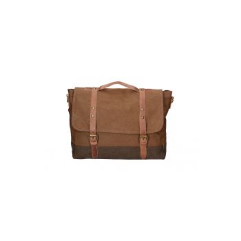 Geanta messenger unisex cu garnituri de piele - Maro taupe