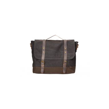 Geanta messenger unisex cu garnituri de piele - Negru