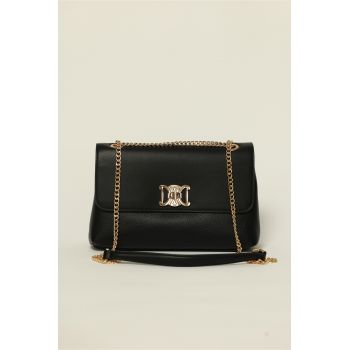 Geanta neagra eleganta cu detalii aurii