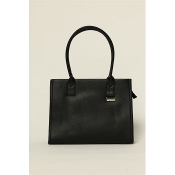 Geanta neagra office cu detaliu argintiu