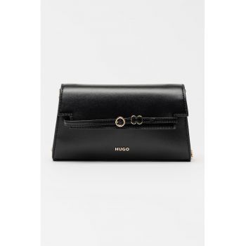 Geanta plic din piele ecologica cu bareta din lant Syndra - Negru