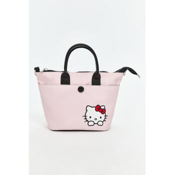 Geanta shopper cu detaliu Hello Kitty - Roz pastel