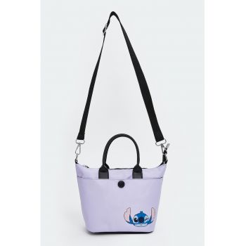 Geanta shopper cu detaliu Stitch - Violet deschis