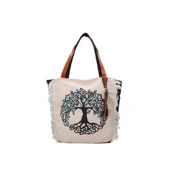 Geanta shopper cu manere de piele - Albastru