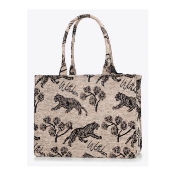 Geanta shopper dama  material bumbac si poliester - capacitate A4 - detalii ecopiele - multicolor