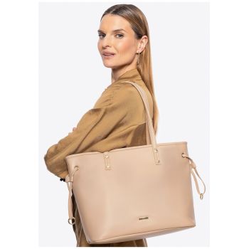 Geanta shopper din ecopiele  bej - doua compartimente - detalii decorative