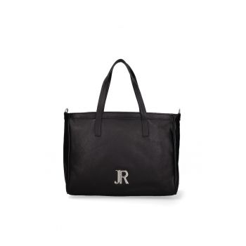 Geanta shopper din piele Eridana - Negru/Argintiu