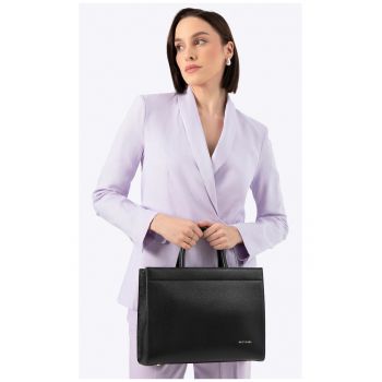 Geanta shopper din piele naturala  doua compartimente - negru-aurie - 100% piele naturala