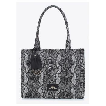 Geanta shopper -  model cu imprimeu animal - 70% bumbac - 30% poliester - gri-negru - dimensiuni A4