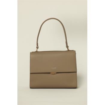 Geanta taupe model clasic cu inchidere metalica