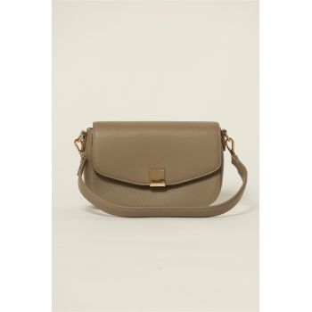 Geanta taupe office mica din piele ecologica