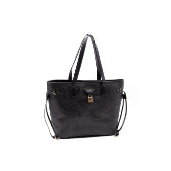 Geanta tote de piele ecologica cu model - Negru