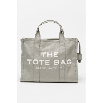 Geanta tote medie cu imprimeu logo si bareta detasabila The Canvas - Gri deschis
