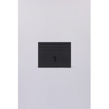 Portcart din piele cu logo - Negru