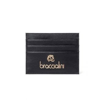 Portcart din piele cu logo - Negru