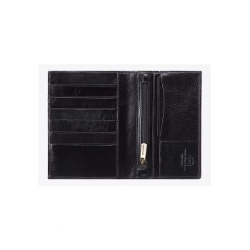 Portofel barbati  din piele naturala - negru - 15x10 -5cm - cu 11 locuri pentru carduri - 5 buzunare